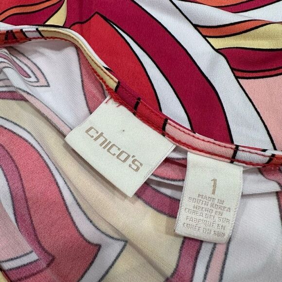 Chico’s Modern Movement Cold Shoulder Top Colorful 70’s Groovy Women’s Medium - Picture 5 of 11